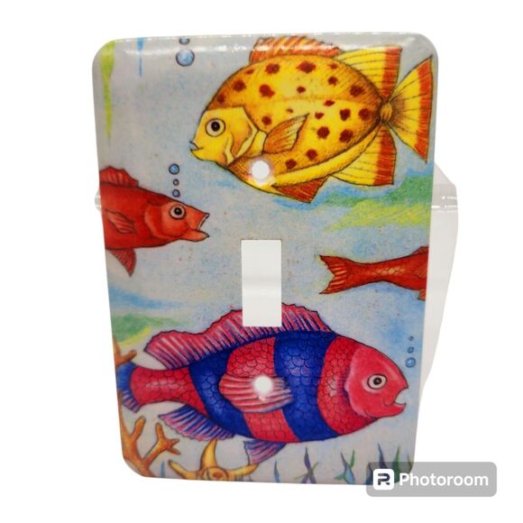 Tropical Fish Metal Enamel Light Switch Plate Wall Cover Ocean Sea Water Coastal - Picture 1 of 4